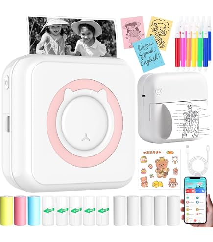 Mini Imprimante Photo Thermique Portable - Sans Encre, Bluetooth, Avec 8 Rouleaux Papier