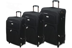 ORMI Set 3 Valigie espandibile Valigia semirigide in tessuto poliestere 4 ruote piroettanti trolley piccolo adatto bagaglio a mano per cabina con compagnie lowcost (Nero)