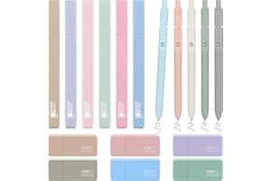 COZCLAM 17 Textmarker Pastell Set, 6 Stifte Aesthetic No-Bleed Marker Stifte, 5 Schwarze Gelstiften und 6 Korrekturroller, Schulsachen Aesthetic Schule Bibel Zubehör für Journal, Bibel, Büro