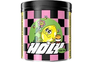 HOLY ENERGY HOLY Iced Tea Lemon Honey x Black Tea | 50 portions avec antioxydants et super-aliments | Thé glacé sans sucre avec formule Relax | Végétalien avec arômes de fruits 100% naturels