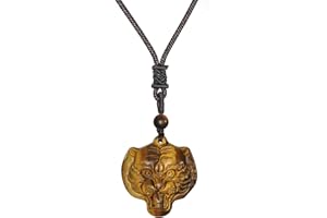 THAJALING Tiger Head Pendant Tiger Eye stone Protection Amulet Necklace Natural Healing Crystal Gemstone Necklace for Men Woman