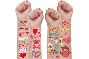 Leesgel Tattoos for Kids Valentines Decorations, 600pcs Temporary Tattoos - Banner/Balloon/Lip/Heart Tattoo Stickers for Children Valentines Day, Weddings Engagement Party Bag Fillers