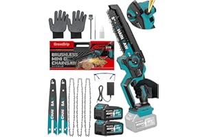 GROVEGRIP Mini Chainsaw Cordless 8-Inch, 8000mAh Battery & 3 Chain,1400W Brushless Electric Chain saws & Quick Charger,Lightweight Chain Saw for Wood Cutting &Tree Pruning&Auto Oiler-Upgrade-Gift Set