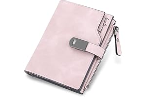 HNOOM Monedero Mujer Cuero PU Carteras Pequeña con Bolsillo Billetera Corta Suave y Cómoda Tarjetero con 16 Ranuras (Rosa-S)