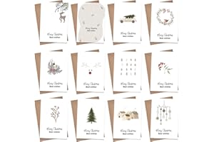 FiveMileBro Lot de 12 cartes de noël, joyeux noël cartes de vœux avec enveloppe – 12 motifs, simple et élégante cartes de voeux noël, carte postale noel, carte joyeux noel pour noël nouvel (A)