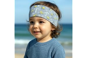 ‎WOLLHUHN Wollhuhn ÖKO MINI Kinder Breites Elastisches Stirnband/Haarband Deutsche Herstellung Bequem Baumwolle (KU 48-52) (Baustelle Grau/Gelb)