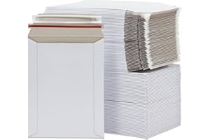 JUVALE Sztywne pocztówki, 100 sztuk, samoprzylepne koperty, koperty do zdjęć, zdjęć, płyt CD, bez zagięć, białe, 15 x 20 cm