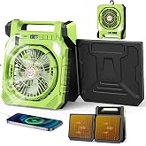 Ventilador Camping Solare con 2 Paneles Solares,Bater&iacute;a de 20000 mAh,Oscilaci&oacute;n 180&deg;,luz LED,Linterna,Pantalla Digital,Gancho