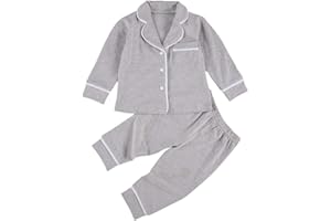 MOCCYBABELEE Kids Baby Boy Girl Cotton Pajamas Set PJS Long Sleeve Button Down Sleepwear 2 Piece Tops Pants Nightwear Homewear