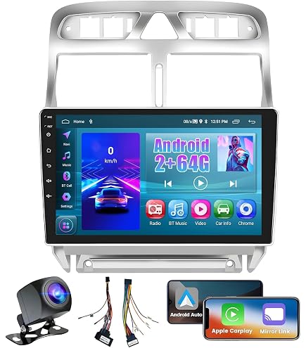 Autoradio Android 9″ Peugeot 307 (2002-2013) – Wireless CarPlay & Android Auto, GPS, Caméra De Recul