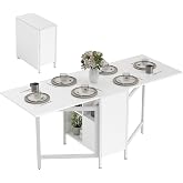 HOMCOM Folding Dining Table with Folding Wings White | Folding Kitchen Table, 4 Compartments, 3 Shapes, Up to 4 People, for L
