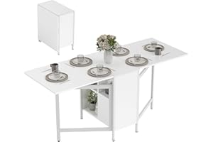 HOMCOM Mesa Plegable de Comedor, Mesa de Cocina Plegable, con Alas Abatibles, 4 Compartimentos, 3 Formas, hasta 4 Personas, para Salón, Espacio Pequeño, 169x60x75 cm, Blanco