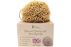 Skin Unique Mediterranean Natural Sea Sponge in Gift Box - Unbleached Honeycomb, Strong, Durable - 100% Organic, Hypoallergenic - Children and Adults - Bath, Exfoliating, Cleansing, Pets (Small)