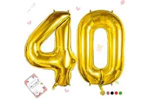 Smlpuame 102cm Folienballon Zahlen Luftballon 0-9 Geburtstag Golden Große 40 Ballons für Geburtstagsfeier Feierdekorationen, Heliumfolien Zahlenballons für Hochzeitstag