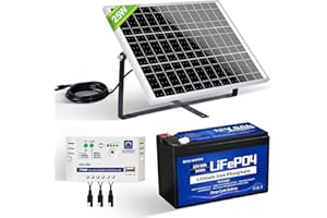 ECO-WORTHY Kit Panneau Solaire avec Batterie 25W 12V : Panneau Solaire 25W + Batterie Lithium 8Ah + Contrôleur 10A pour Système Hors Réseau/Poulailler/Porte Automatique/Pompe à l'Eau/Appareil DC