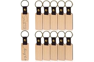 SOPHISTICATE Porte-clés En Bois Naturel SéRies Vierge Porte-CléS en Bois 12 PièCes Ébauches de Porte Clés en Bois avec Bande de Cuir Bricolage Porte-CléS en Bois pour Bricolage Graver et Peindre, Artisanat Cadeau