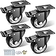 Casters, 3" Caster Wheels，Casters Set of 4 Heavy Duty - ASRINIEY Black Polyurethane Castors, Top Plate Swivel Wheels, 4-Pack Industrial Casters with Brake, Locking Casters for Furniture and Workbench
