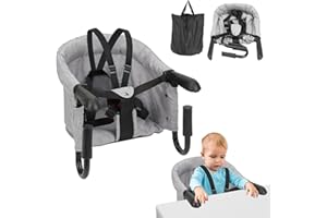 Daromigo Tischsitz Faltbar Babysitz,Baby Hochstuhl Sitzerhöhung,Baby Tischsitz Stuhlsitz für zu Hause und Unterwegs mit Transporttasche,Belastbar bis 15 kg(Grau)