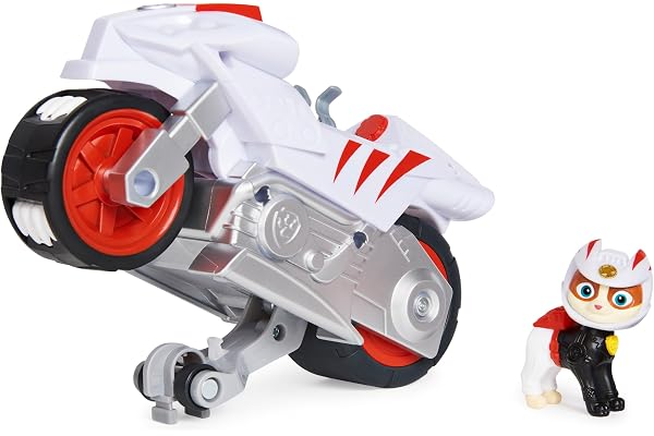 Paw Patrol, Moto Pups Wildcat’s Deluxe Pull Back Motorcycle Vehicle with Wheelie Feature and Figure