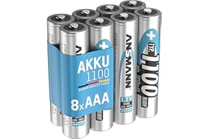 ANSMANN Piles Rechargeables HR03 NiMH 1100 mAh 1,2V (Lot de 8) – Piles Micro AAA Rechargeables à Faible autodécharge – Accumulateurs pour appareils gourmands en énergie (Appareil Photo, Flash, etc.)