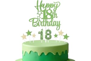 mciskin Tender Green 18th Birthday Candles Cake Toppers Set,3D Number 18 Candle for Cake,Light Green Candles Yellow Star Toppers for Girls Boys 18th Birthday Decorations Party Supplies