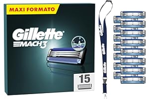 Gillette Mach3 Base 15 Lamette Di Ricambio Per Rasoio Barba Mach 3, Con Striscia Lubrificante Per Una Scorrevolezza Fluida , Lamette Gillette