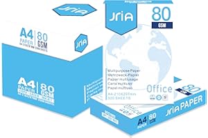 JRIA A4 White Printer Paper Home & Office A4 Multi-Purpose Copy Printer Paper 210x297mm, 80gsm, 2 Ream, 1000 Sheets Multifunction Laser Inkjet A4 Paper (2 Reams, 1000 Sheets)