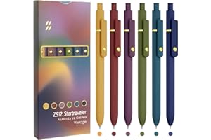 UIXJODO Colorful Pens, 6 Pcs Fine Point Smooth Writing Gel Pens, 0.5mm Colored Ink for Journaling Note Taking, Office School Supplies Gifts for Women (Gold Vintage)