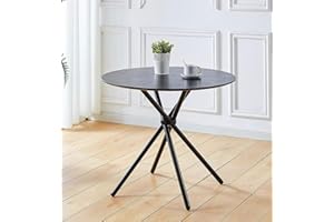 Hallowood Furniture Cullompton Small Wooden Effect Top Black Dining Table with Black Cross Metal Legs, Modern Round Table for Dining Rooms, Kitchens, or Cafés (90cm)