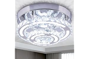 CXGLEAMING Modern Small Ceiling Light LED Crystal Ceiling Light Round Crystal Chandelier Flush-Mounted Pendant Light for Living Room Bedroom Dining Room Bathroom Kitchen (Cool White)