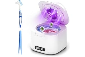 OFFCUP Limpiador Ultrasonidos, 49000Hz Ultrasonidos Limpieza| 340ML| 6 Lampara UV| Ultrasonic Cleaner Portatil para Prótesis Dentales Retenedores Alineadores Férulas Joyas