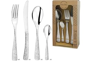 AMEFA PRADEL ESSENTIEL - Coffret 24 couverts de table pour 6 personnes - Ethnic - Acier inoxydable 18/0, Finition Brillante