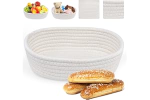 Kleemeiero Cestas Almacenaje Tejida 26cm Cesta de Pan Ovalada Cestas Almacenaje de Cuerda de Algodón Cesta Organizadora Bebé Canasta Pequeña Tejida Decorativas para Panecillo, Baño, Cocina (Blanco)