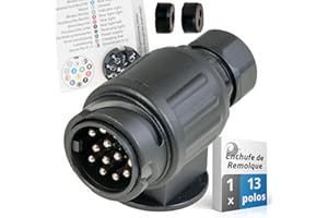 valonic Enchufe de Remolque de 13 Pines - Incluye Plantilla de cableado, Negro, Conector Remolque, piña para Caravana