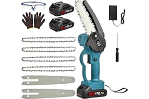 NUZEKY Mini Chainsaw Cordless 6-inch: Handheld Electric Chainsaw with 2×2.0AH Batteries - Portable Battery Small Chainsaw for Garden Courtyard Cutting - Mini Chainsaws with Oiler System & Security Lock