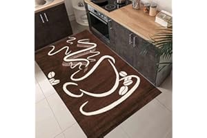 VIMODA Dywan kuchenny, brązowy, modny dywan do kawy, wzór cappuccino, filiżanka z krótkim włosiem, wymiary: 80 x 150 cm