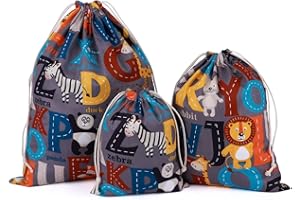 ABARÍA abaria 3 pz Sacchetto Coulisse Cotone, piccolo Organizer Borsa per Giocattoli, Valigia Bambini, Abbigliamento per neonati, Giraffa Leone panda