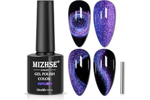 ‎MIZHSE MIZHSE Cat Eye UV Cel Nagellack 9D Cat Eye Gel Nail Polish Glitzer mit Magnetstift UV Nagellack Glitzer Holografischer Cateye UV Gel Chamäleon Nagellack Blaue Lila Nagelkunst 10ml für DIY Nagelstudios