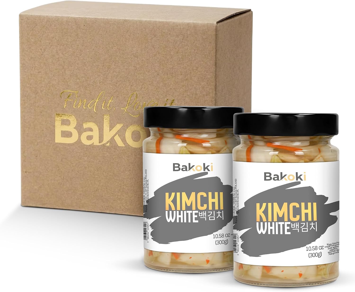 Bakoki 백김치 Baek‑Kimchi – Kimchi blanco, suave y sin picante, fermentado tradicionalmente, con baja emisión de olores – 2 × 300 g (ideal para almuerzos, bowls y guarniciones)