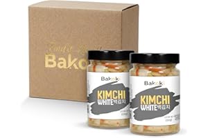 Bakoki 백김치 Baek‑Kimchi – Kimchi blanco, suave y sin picante, fermentado tradicionalmente, con baja emisión de olores – 2 × 300 g (ideal para almuerzos, bowls y guarniciones)