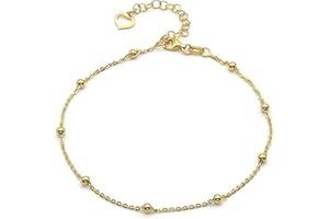 AKA Gioielli® - Tobillera Mujer con Bolas en Plata de Ley 925 o Chapada en Oro 18 kt - largo ajustable
