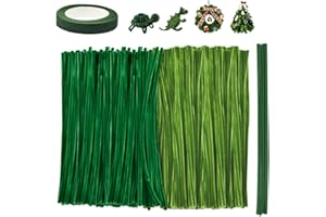 VGECEE 200 Limpiapipas Verde Manualidades Chenille Pipe Cleaner For Flower Tallos de Chenilla Chenille Stems Pfeifenreiniger Blumen para Adorno Navideño Decoración Diy + Cinta y Alambre de Floristería