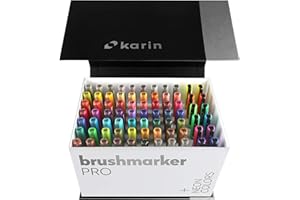 KARIN Mega Box Plus – 72 colores + 3 Blender, BrushMarker Pro – Brushpen a base de agua adecuado para pintar, dibujar y escribir a mano, multicolor, neón, colores incluidos 27C13