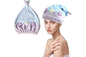 LUVDECO Asciugamani per Capelli Super Assorbenti, Asciugamano Capelli Turbante con fiore, Cuffia da doccia in microfibra Turbante per capelli per Adulti Bambini, Cuffia per Capelli Secchi rapidi (Viola)