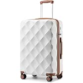 British Traveller Cabin Suitcase 74.5 cm Large Travel Suitcases 23 Kilos with 4 Double Wheels and Combination Lock (White)