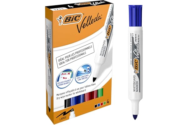 Bic Whiteboard Marker - Paquete de 4 rotuladores para pizarra, multicolor
