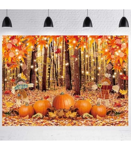 Funnytree 8x6FT Fall Backdrop - Autumn Pumpkin Harvest Thanksgiving Photo Background For Parties