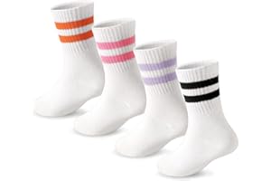 DRESHOW Calcetines Niñas Calcetines Deporte Niña con Corazones Rayas 4 Pares para Niños 4-10 Años