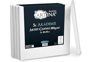 Artina FSC Canvas Set 5pcs Akademie 40x40 cm – 100% Cotton Canvas Stretcher Frame 280 g/m² - Blank Canvases for Art for Acrylic, Watercolour & Oil Painting
