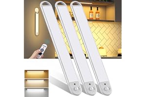 TAILCASLED Under Cupboard Kitchen Light 30CM, 3 Pack Under Cabinet Kitchen Lights with Remote, Dimmable 3 Color Temperature, 2200mAh Type-C Rechargeable Night Light Hangable for Closet, Stairs, Badroom